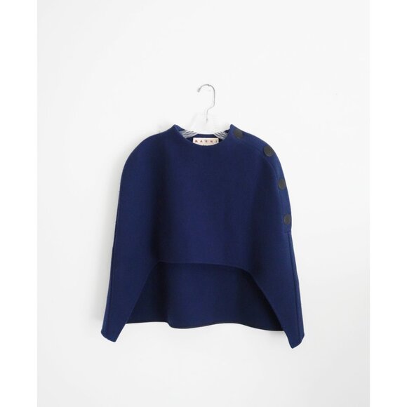 Marni Muted Dark Blue Double Wool Short Cape Poncho size IT 42 US 6 - Picture 3 of 12